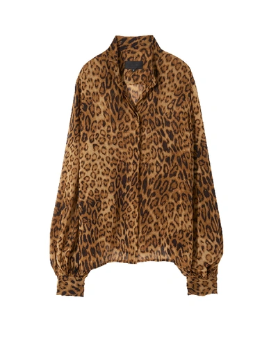 Nili Lotan Evelyn Blouse In Ginger Leopard Print