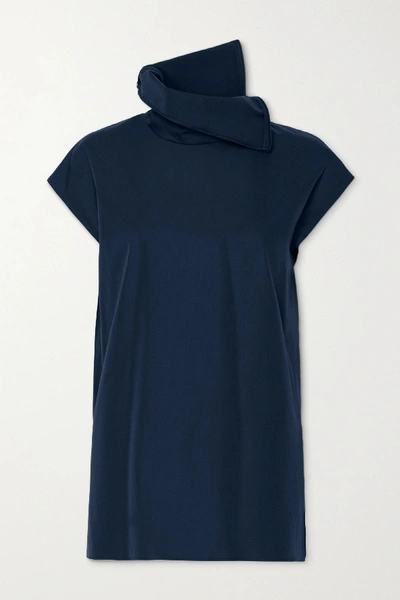 Akris Adjustable Neck Cotton Poplin Blouse In Navy