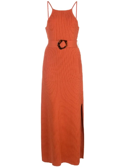 Nicholas Belted Ribbed Knit Maxi Dress In Orange