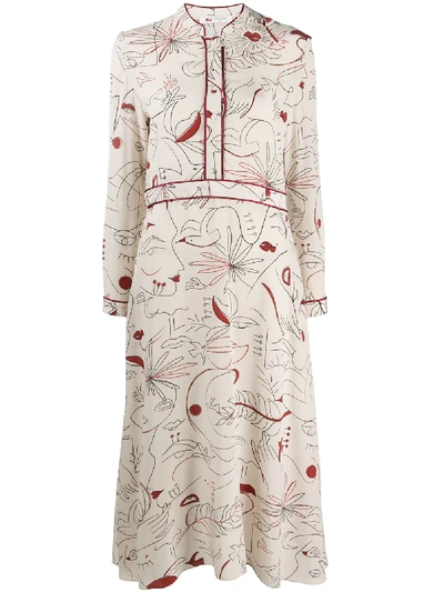 Ports 1961 Graphic-print Silk Dress In Neutrals