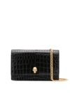 Alexander Mcqueen Skull Small Embossed Croc Leather Crossbody Bag In Black