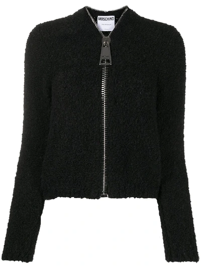 Moschino Textured Zip-up Jacket In Black