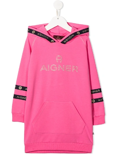 Aigner Kids' Logo Print Hoodie Dress In Pink
