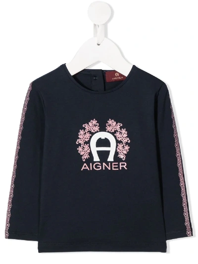 Aigner Babies' Logo Print T-shirt In Blue