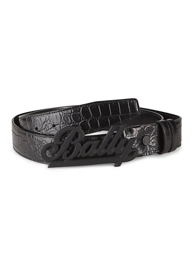 Bally Crocodile-embossed Leather Belt In Black