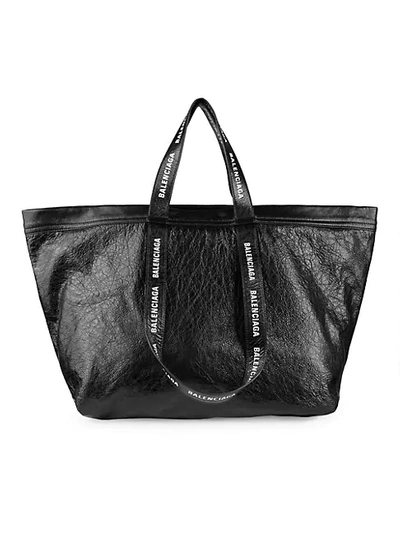 Balenciaga Leather Carry Shopper In Noir