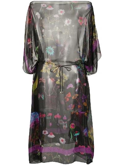 Stella Mccartney Sheer Belted Floral Print Dress In 黑色