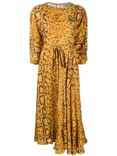 Preen By Thornton Bregazzi Claudia Python-print Midi Dress In Yellow