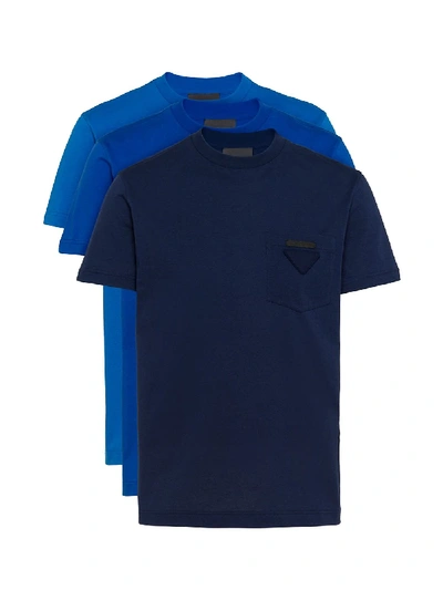 Prada Three-pack Logo Patch T-shirt In Blue
