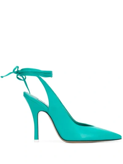 Attico Venus Wraparound Leather Slingback Pumps In Green