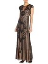 Aidan Mattox Beaded Cap-sleeve Gown In Black Nude