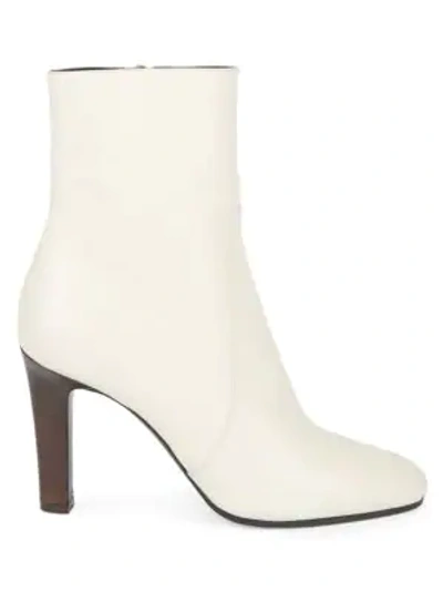 Saint Laurent Women's Blu Leather Ankle Boots In Pearl