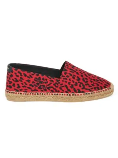 Saint Laurent Signature Animal-print Canvas Espadrilles In Red