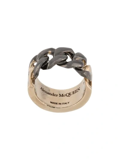 Alexander Mcqueen Men's Identity Chain Two-tone Ring In Yellow