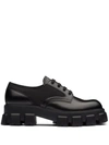 Prada Monolith Brushed Rois Leather And Nylon Lace-up Shoes In Black