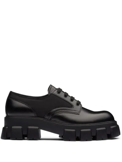Prada Monolith Lace-up Shoes In Nero