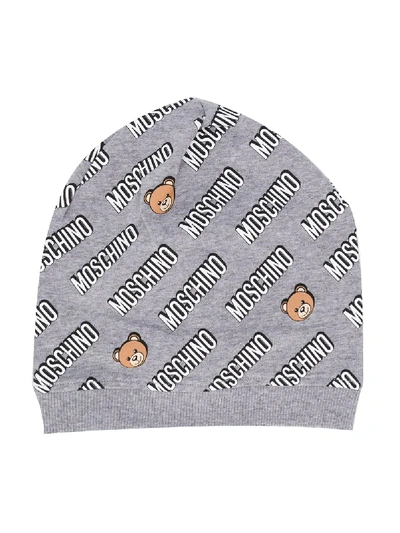 Moschino Kids' Logo Print Hat In Grey