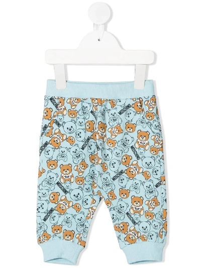 Moschino Babies' Teddy Bear Print Trousers In Blue