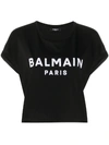Balmain White Crewneck T-shirt With Logo Print And Golden Buttons In Jersey Woman In Black