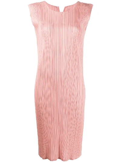 Issey Miyake Micro-pleated Midi Dress In Pink