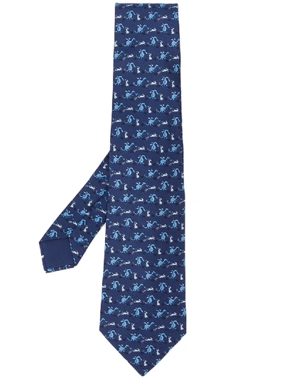 Pre-owned Hermes Dragon Rabbit Print Tie In Blue | ModeSens