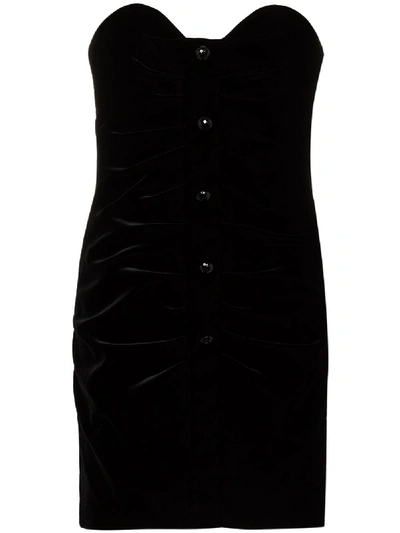 Saint Laurent Crystal-button Velvet Bustier Dress In Black