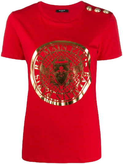 Balmain Red Medallion T-shirt