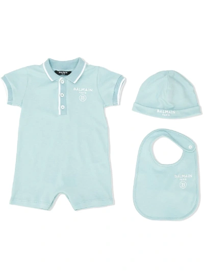 Balmain Polo Shirt Babygrow Set In Blue