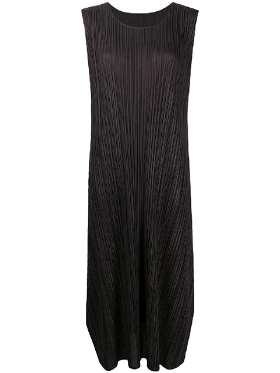 Issey Miyake Mellow Pleats Sleeveless Midi Dress In Charcoal