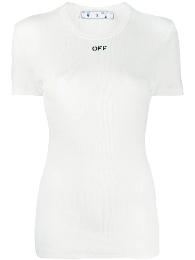 Off-white Rib-knit Logo T-shirt In White