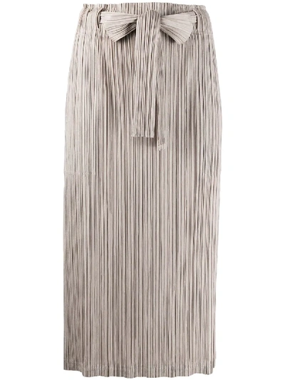 Issey Miyake Belted Micro-pleated Skirt In Neutrals