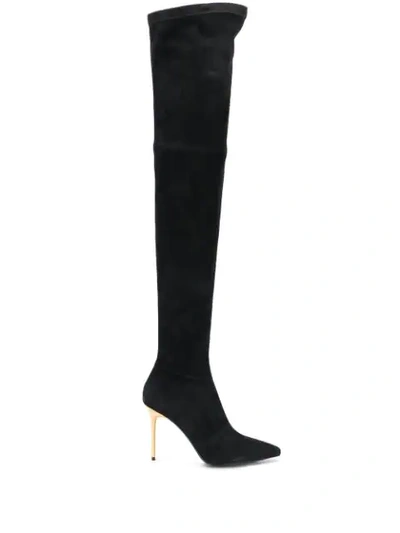 Balmain Suede Over-the-knee Boots In Black