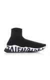 Balenciaga Speed Logo-print Stretch-knit High-top Sneakers In Black,white