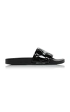 BALENCIAGA WOMEN'S LOGO-PRINTED QUILTED FAUX PATENT LEATHER POOL SLIDES,801877