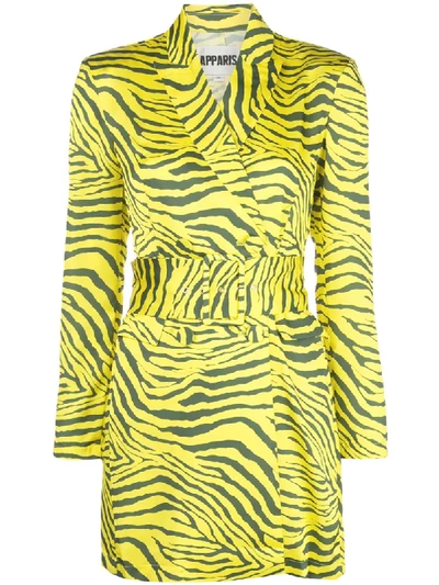 Apparis Zebra Print Belted Dress In Yellow