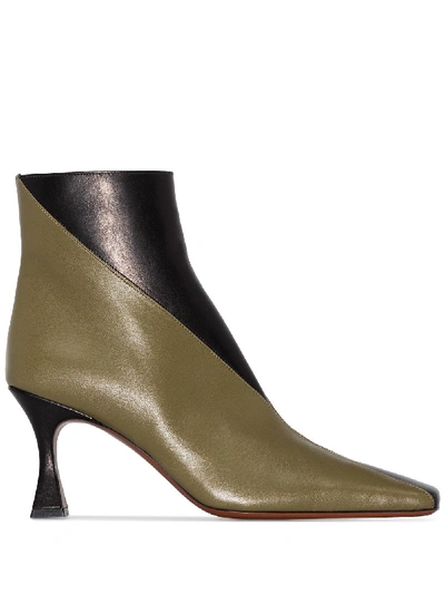 Manu Atelier And Khaki Duck 80 Leather Ankle Boots In Black