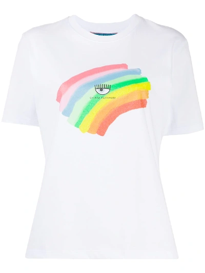 Chiara Ferragni Glitter Rainbow Logo T-shirt In White