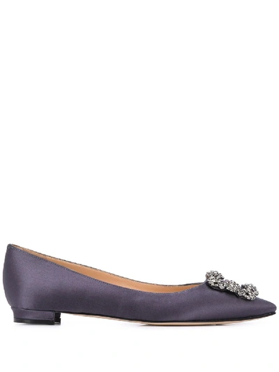 Manolo Blahnik Hangisi Jewel Buckle Ballerinas In Grey