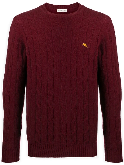 Etro Logo Embroidery Ribbed Wool Sweater In Red