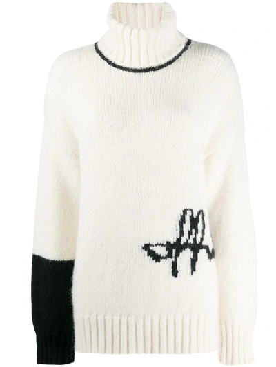 Off-white Logo-embellished Roll-neck Jumper In White