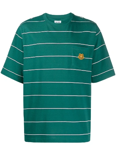 Kenzo Oveersize Stripe Pocket T-shirt In Green