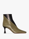 MANU ATELIER AND KHAKI DUCK 80 LEATHER ANKLE BOOTS,201915115150742