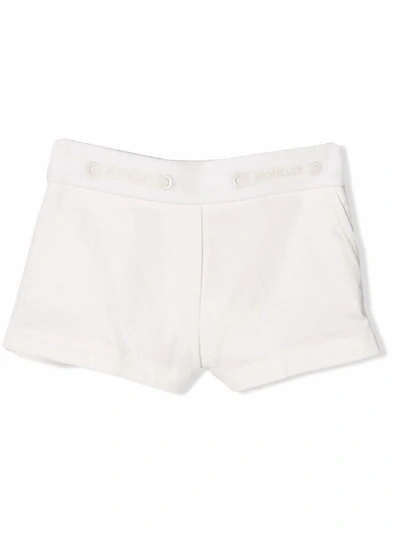 Moncler Kids' Drawstring Logo Shorts In Bianco