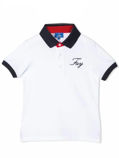 Fay Teen Contrast-panel Polo Shirt In Bianco