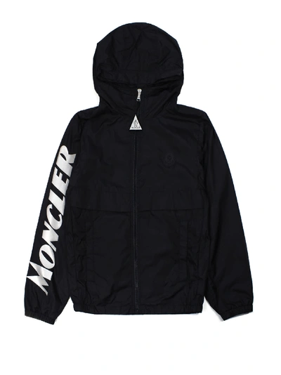 Moncler Kids' Navy Zipped Hooded Jacket In Blu