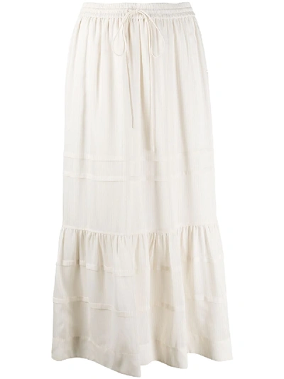 COACH STRIPED TIERED MIDI SKIRT 