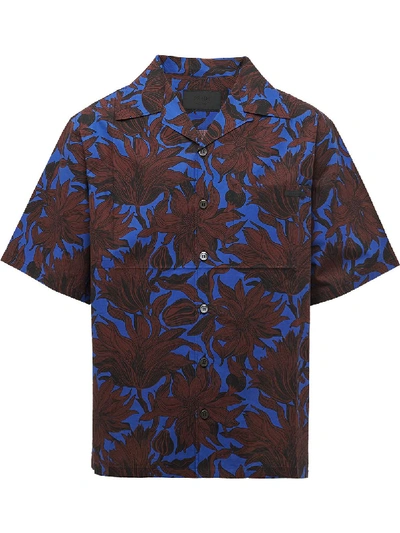 Prada Floral-print Short-sleeved Shirt In Red