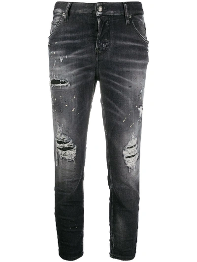 Dsquared2 Ripped Detailing Cropped Jeans In Black