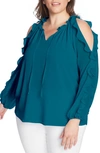 1.STATE 1. STATE RUFFLE COLD-SHOULDER GEORGETTE TOP,8229012