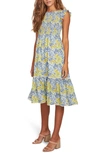 Lost + Wander Blossom & Bloom Floral Smocked Dress In Blue Yellow Floral